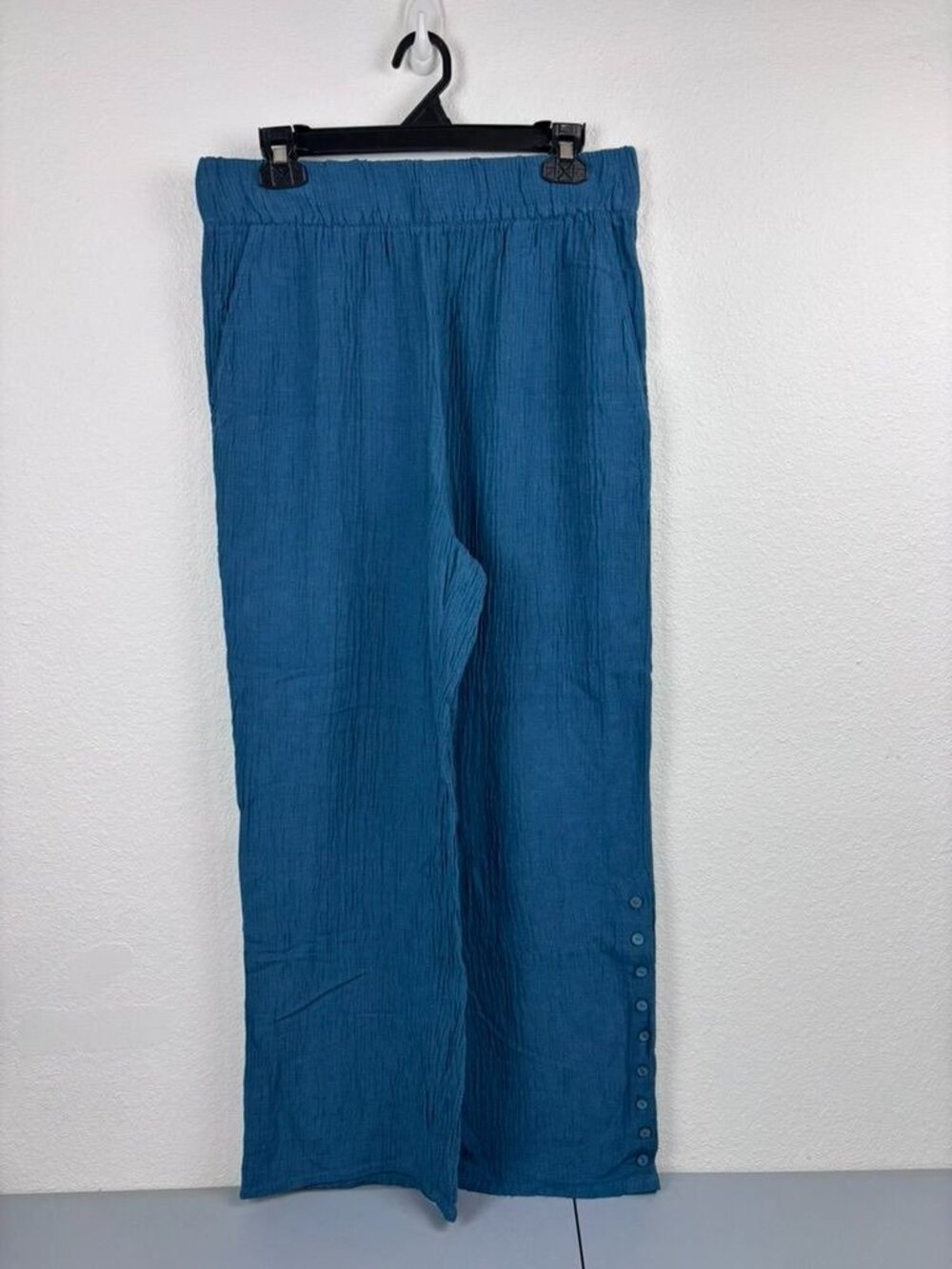 Soft Surroundings medium teal blue gauzy wide leg high rise pull on pants NWOT